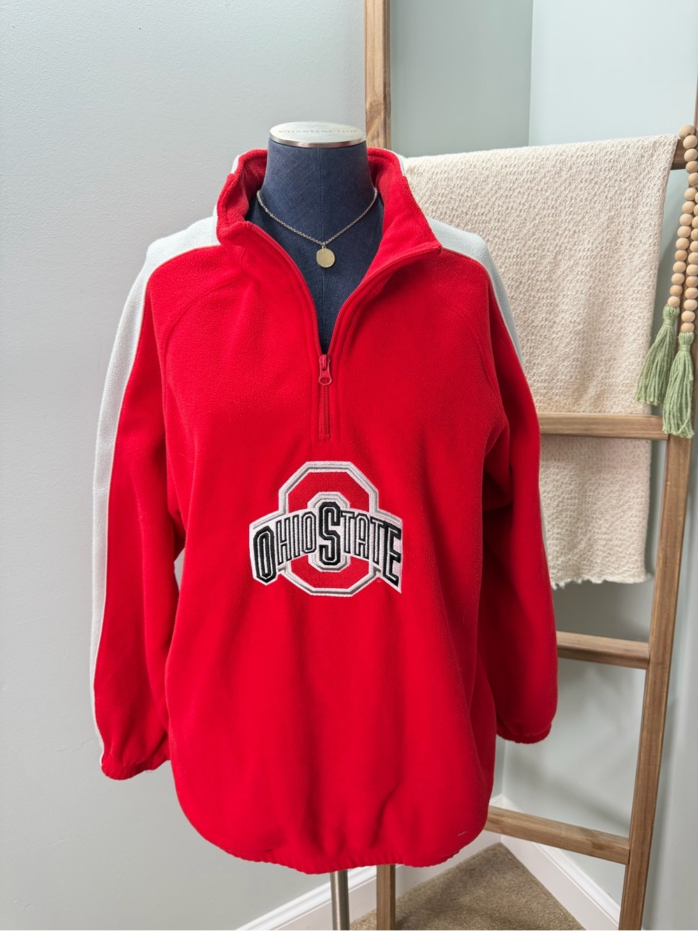 Kid Athlete Ohio State Buckeyes Red Fleece Quarter Zip Pullover Youth Size 18/20
